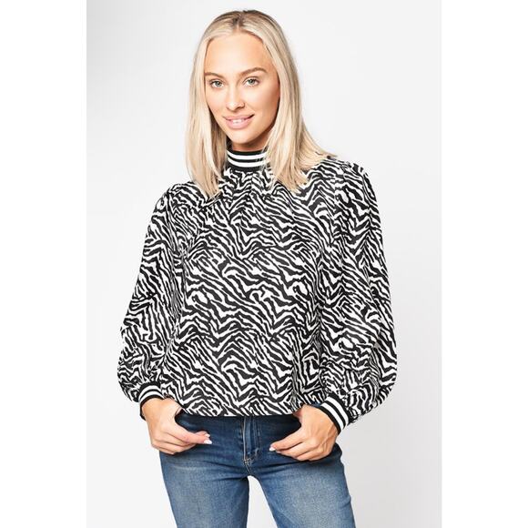 Hunter Bell Silk Zebra Print Sydney Mock Neck Long Sleeve Blouse Size Small - Picture 3 of 15